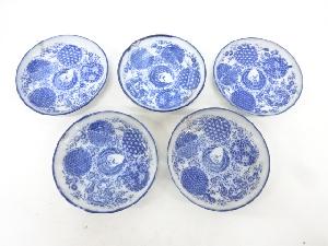 古伊万里　瀬戸印判手　花唐草豆皿5客揃